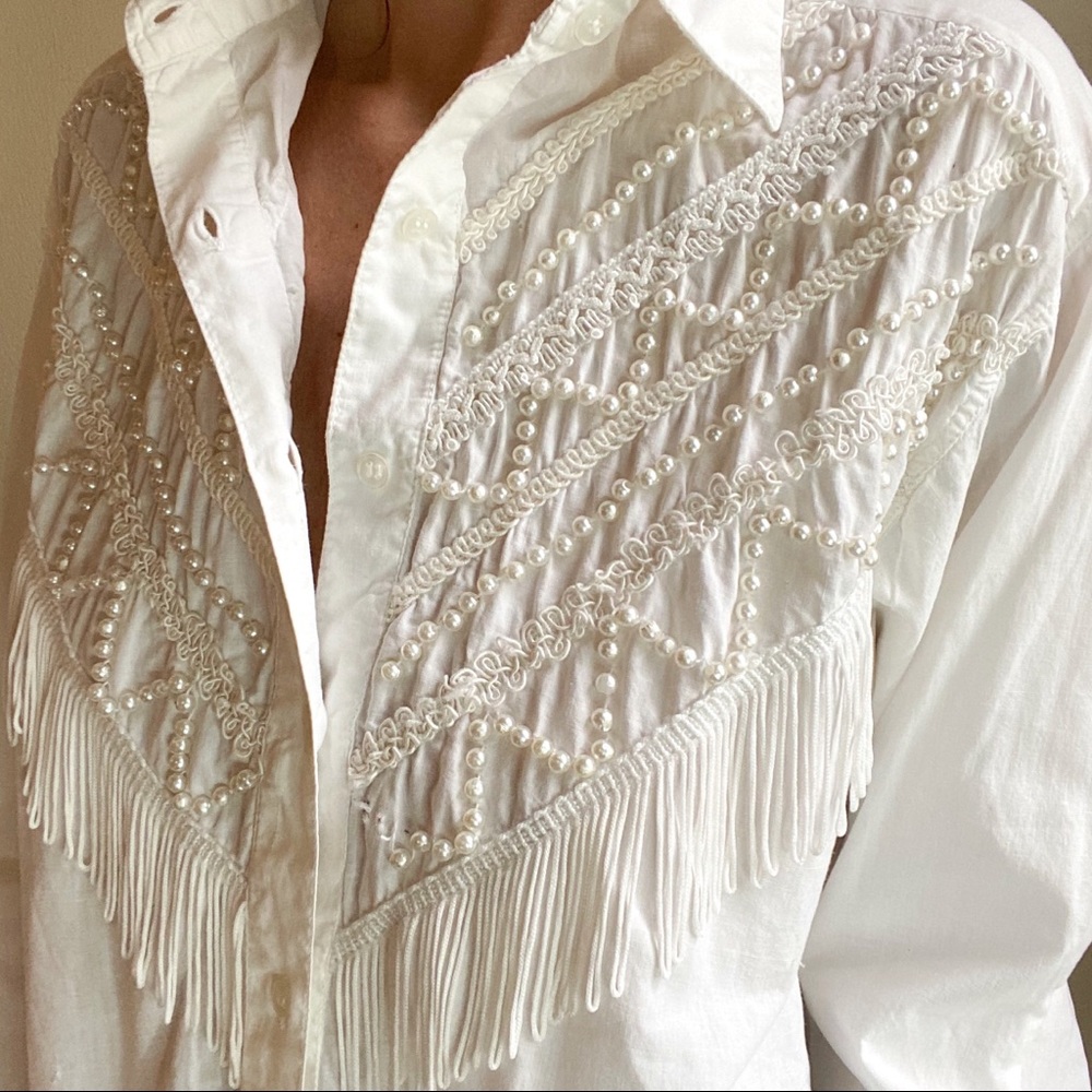 Vintage cotton fringe shirt - Picture 3 of 8